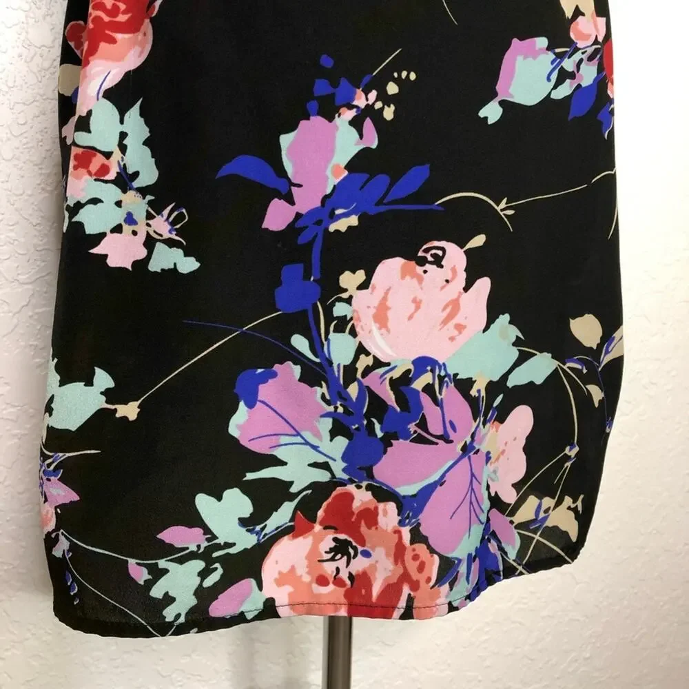 Yumi Kim black floral faux wrap dress size Small